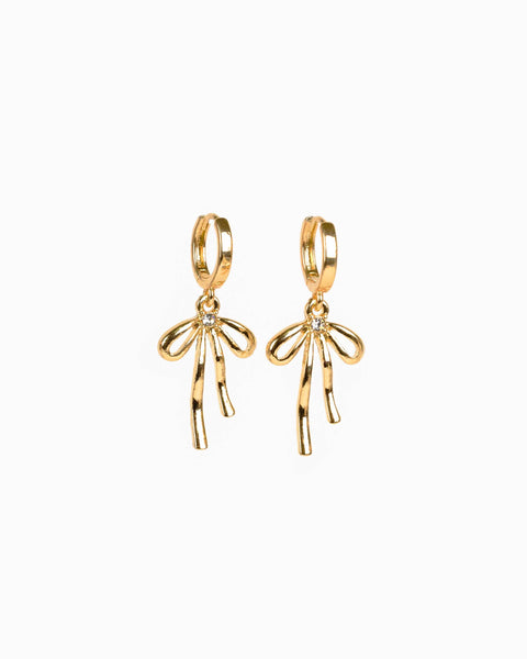 Droopy Bow Drop Huggie Earrings: Gold