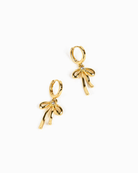 Droopy Bow Drop Huggie Earrings: Gold