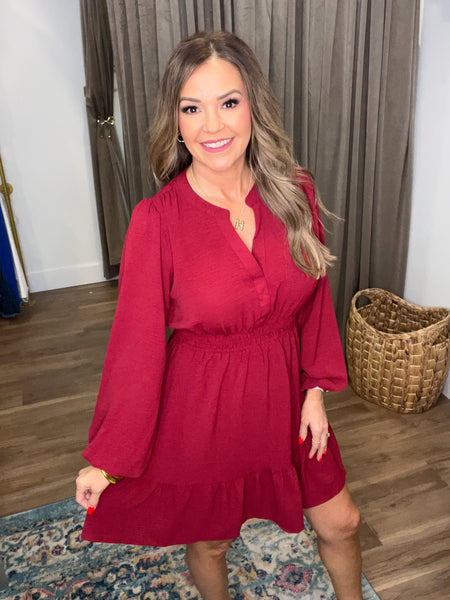 Lara Long Sleeve Dress - Burgundy