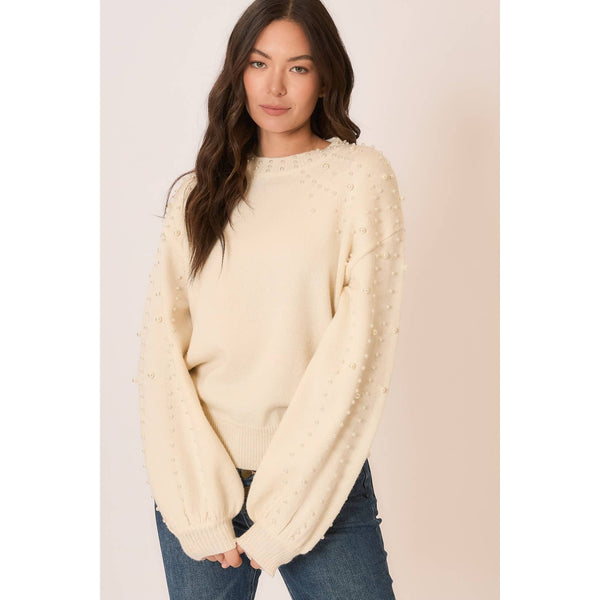 Elodie Pearl Sleeve Sweater - Cream