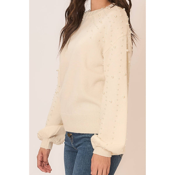 Elodie Pearl Sleeve Sweater - Cream