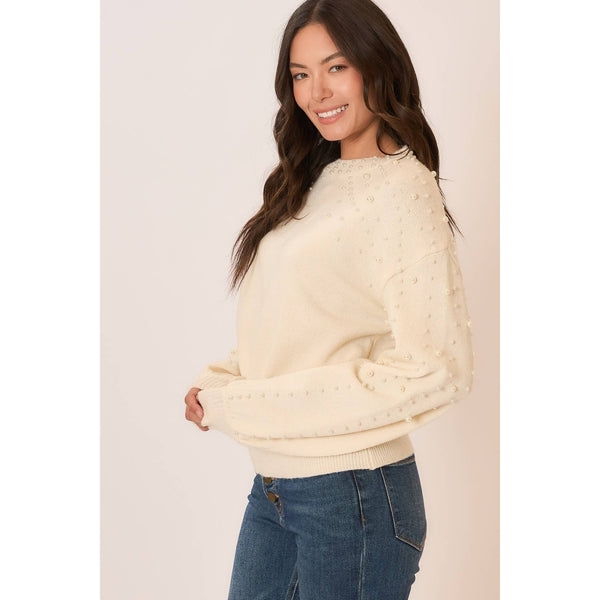 Elodie Pearl Sleeve Sweater - Cream