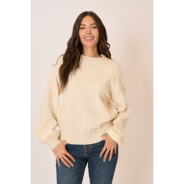 Elodie Pearl Sleeve Sweater - Cream