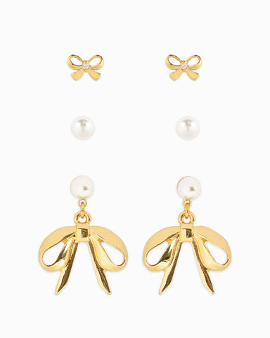 Dainty Bow with CZ and Pearl Earring Set of 3