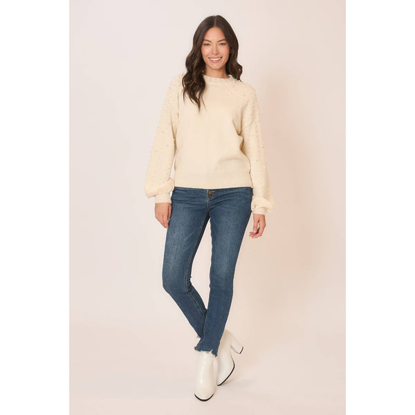 Elodie Pearl Sleeve Sweater - Cream