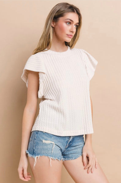 Mara Flutter Sleeve Top - Taupe