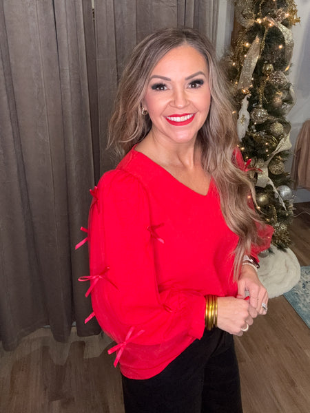 Keep It Festive Bow Top - Red