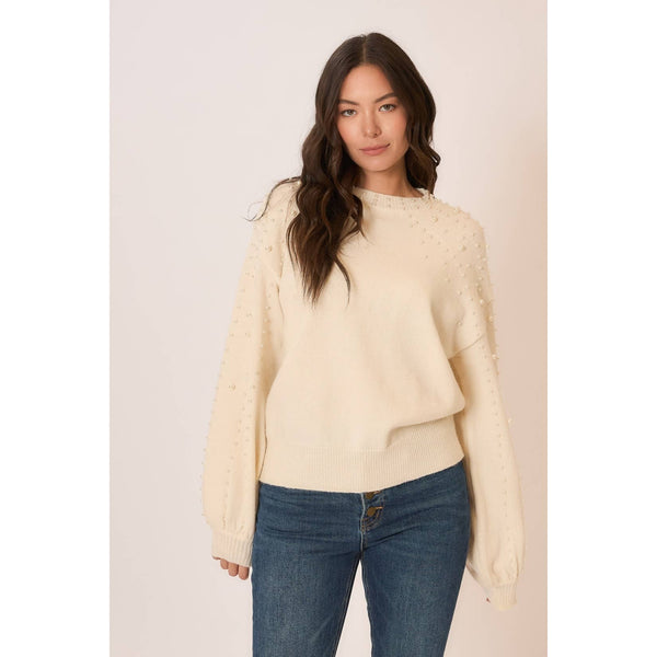 Elodie Pearl Sleeve Sweater - Cream