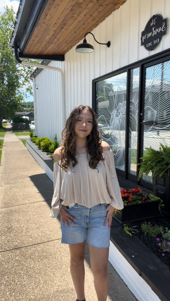 Chasing Rainbows Off The Shoulder Top - Beige