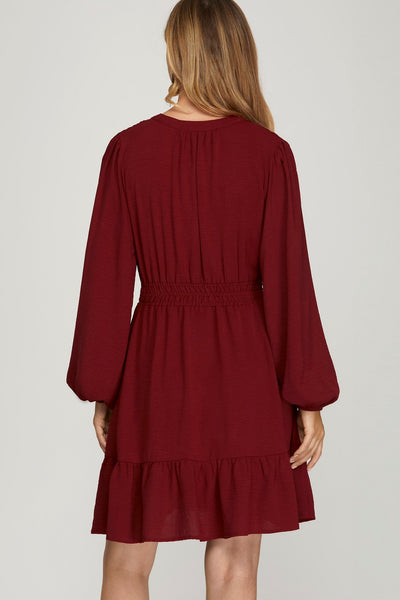 Lara Long Sleeve Dress - Burgundy