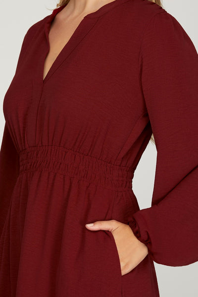 Lara Long Sleeve Dress - Burgundy