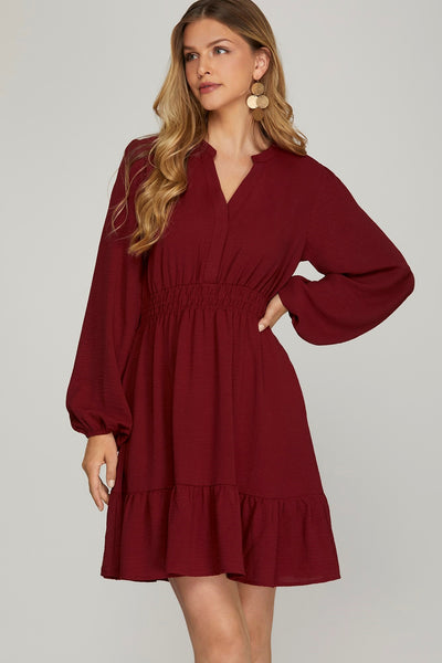 Lara Long Sleeve Dress - Burgundy