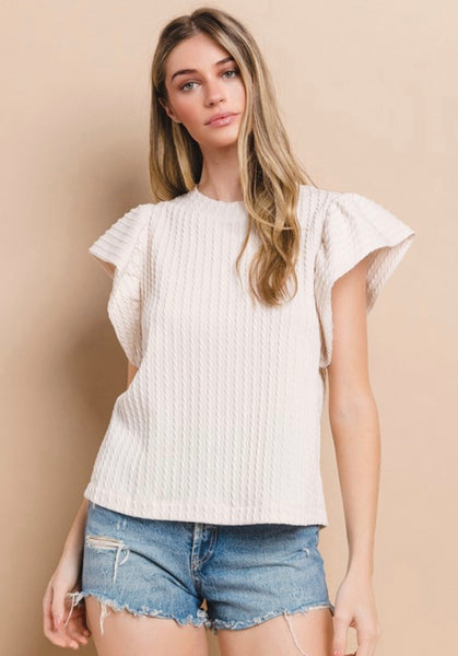 Mara Flutter Sleeve Top - Taupe