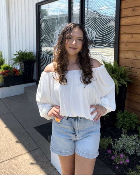 Chasing Rainbows Off The Shoulder Top - White