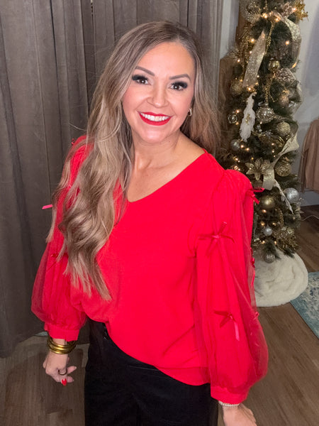 Keep It Festive Bow Top - Red