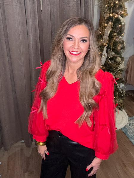 Keep It Festive Bow Top - Red