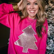 Christmas Tree Sweatshirt - Pink Glitter