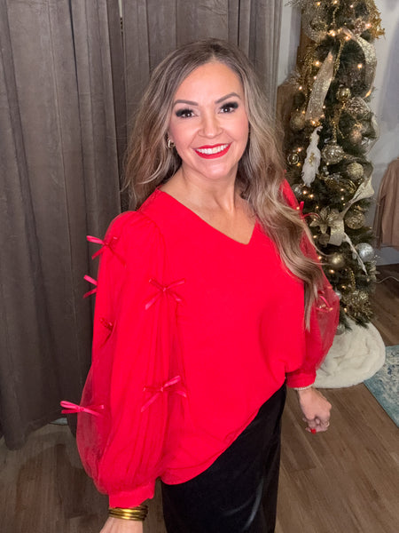 Keep It Festive Bow Top - Red