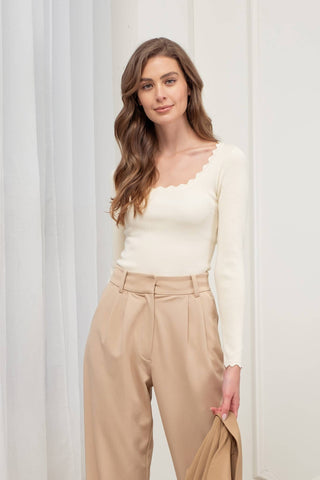 Need You Around Scallop Trim Top - Cream