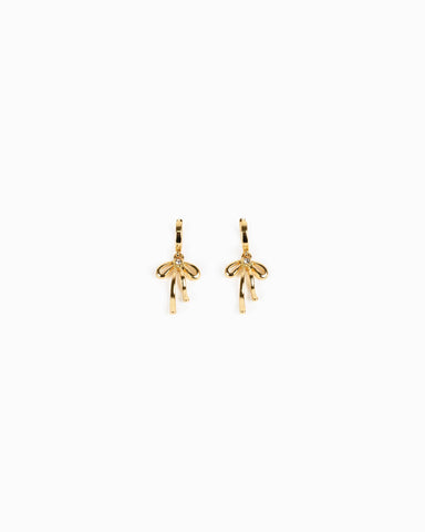 Droopy Bow Drop Huggie Earrings: Gold