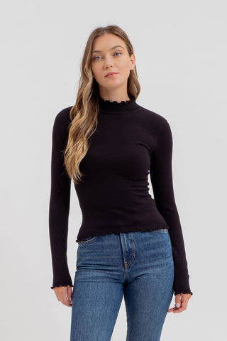 So Worth It Lettuce Trim Knit Top - Black