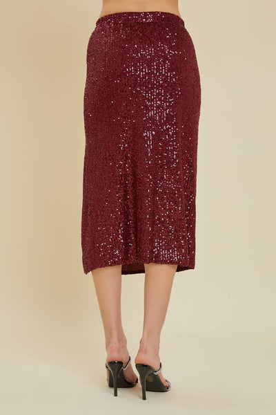 Just A Feeling Sequin Midi Skirt - Burgundy