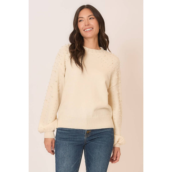 Elodie Pearl Sleeve Sweater - Cream