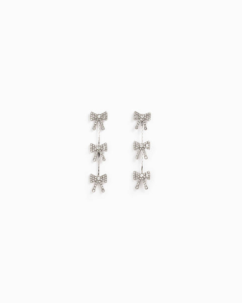 Triple CZ Pave Bow Drop Earrings: Gold