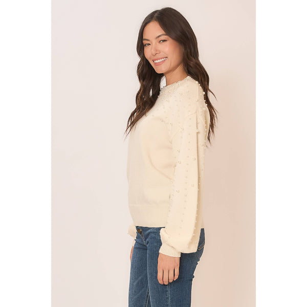 Elodie Pearl Sleeve Sweater - Cream