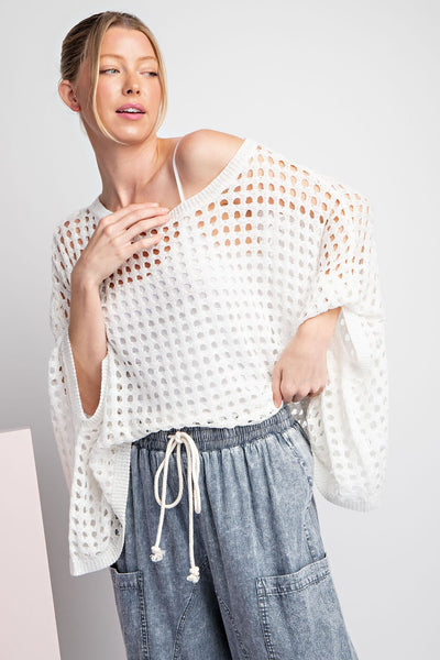 Finest Touch Eyelet Sweater - White