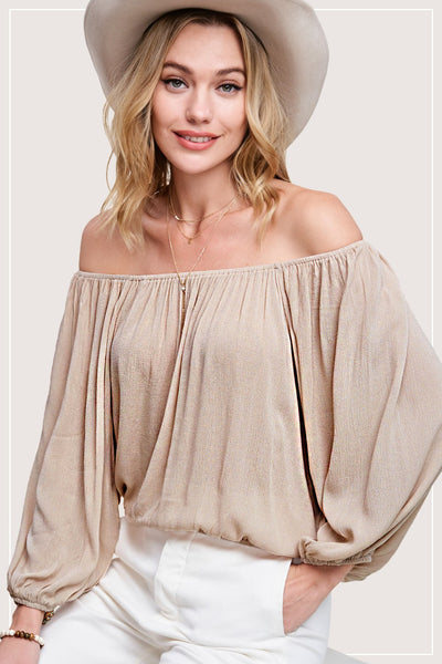 Chasing Rainbows Off The Shoulder Top - Beige