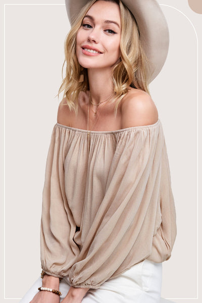 Chasing Rainbows Off The Shoulder Top - Beige