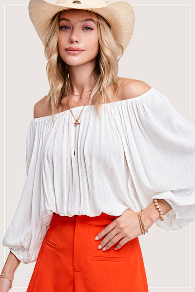 Chasing Rainbows Off The Shoulder Top - White