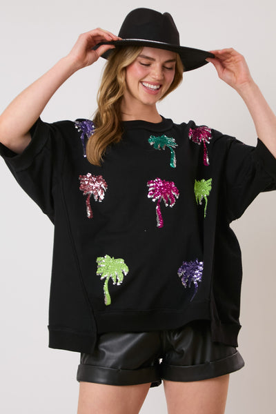 Palm Tree Sequin Top