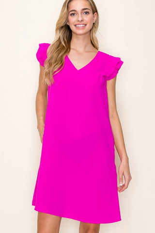 Cora Flutter Sleeve Dress - Magenta